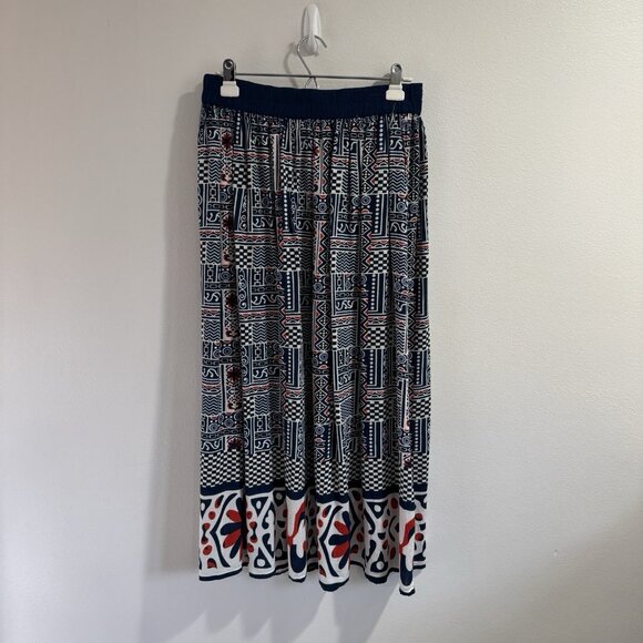 Vintage 90s Y2K Anthony Richards Midi Skirt 12 Red White Blue Tribal Native - Picture 4 of 7